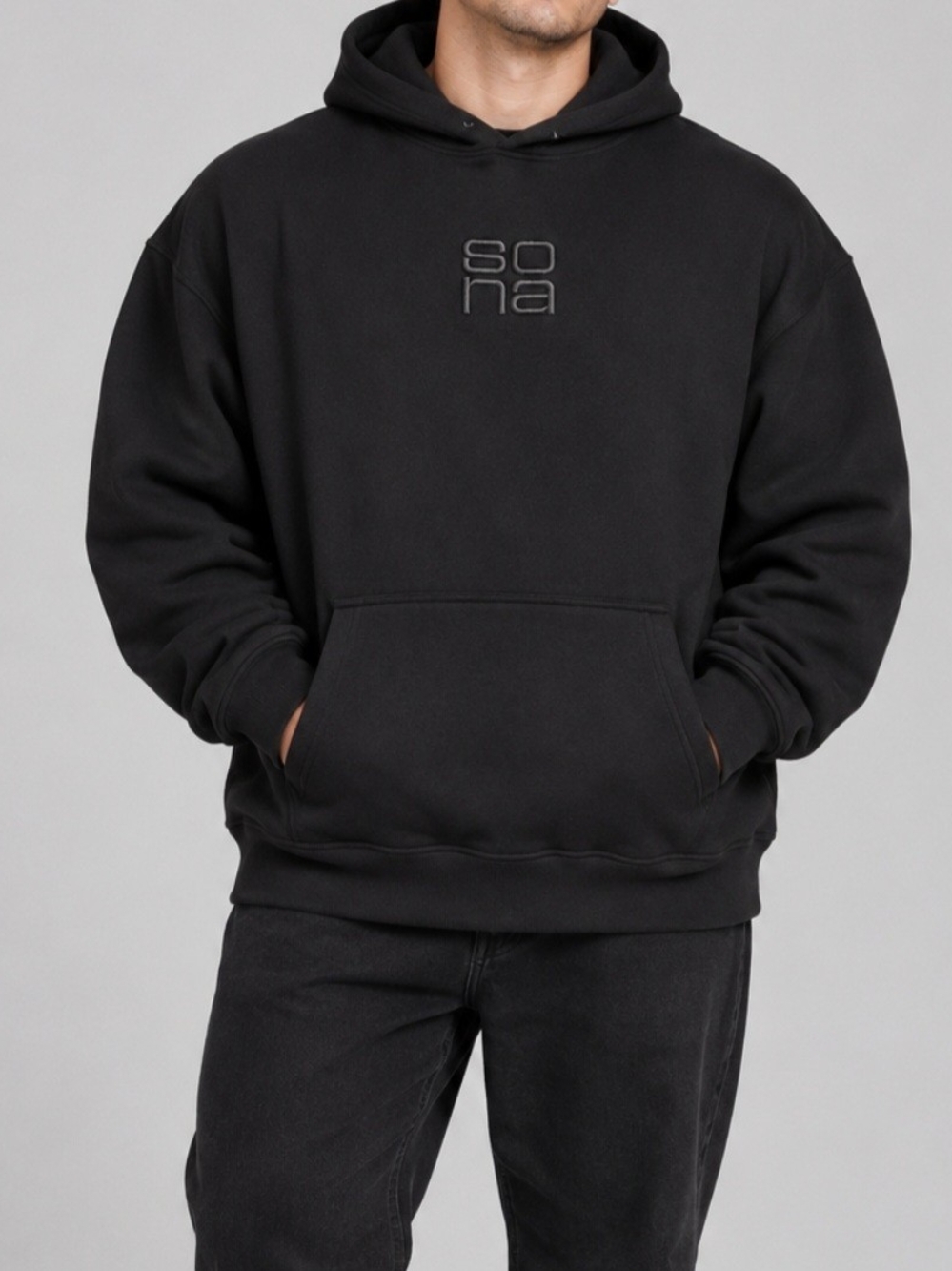 Sona Black Embroidered Logo Hoodie